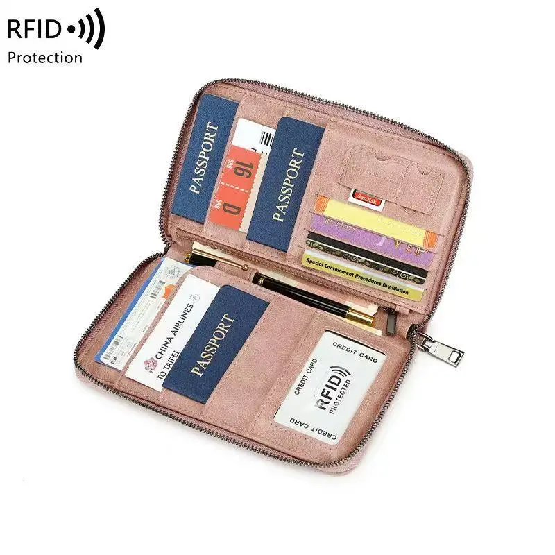 Nuovo portafoglio da viaggio Porta passaporto portatile per uomo e donna Borse per telefono con cerniera per biglietti di credito multifunzionali in pelle PU