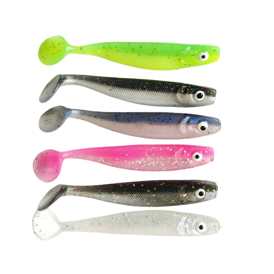 MUKUN 10pcs 60mm 2g Soft Lures Baits Fishing Lure Leurre Shad Double Color Silicone Bait T Tail