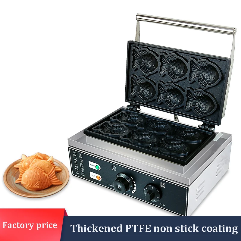 Commercial Electric Taiyaki Machine, 6Pcs Open Mouth Fish Shaped Waffle Cake Maker