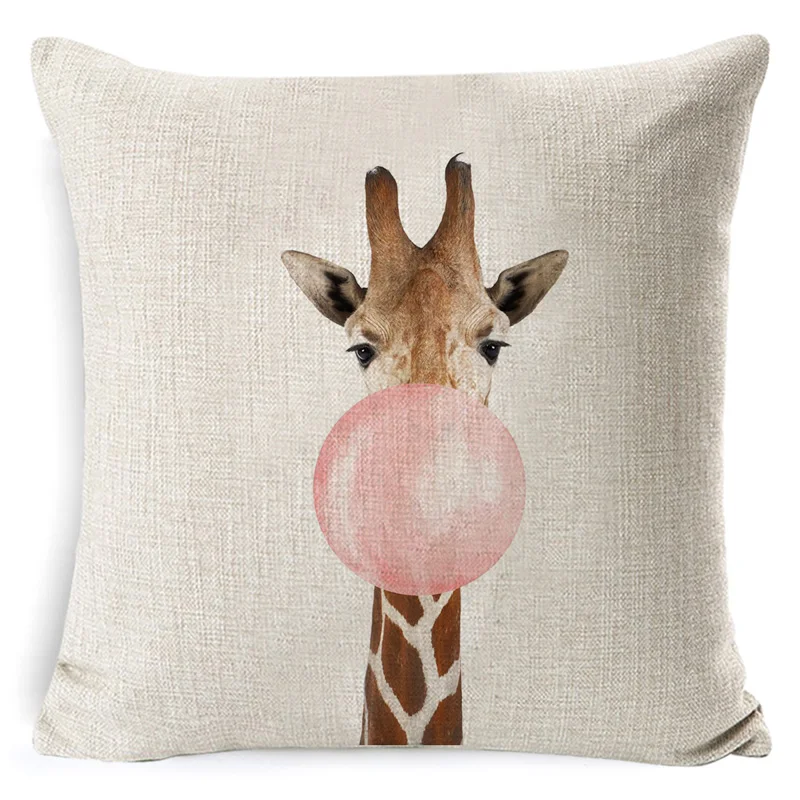 

Bubble Chewing Gum Cushion Cover Giraffe Zebra Animal Cushion Case Art Painting Decora Pillow Cover Nordic Style Kids Pillowcase