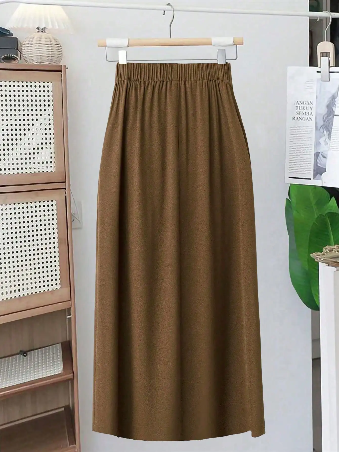 

Высококачественная однотонная повседневная повседневная юбка больших размеров в минималистском стиле с высокой талией