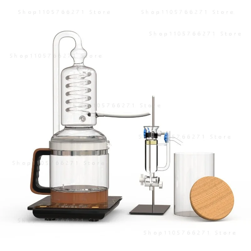 Glass Distillation Apparatus, Transparent Visual Home Essential Oil Steam Distiller, 2.4L with Flower Gift