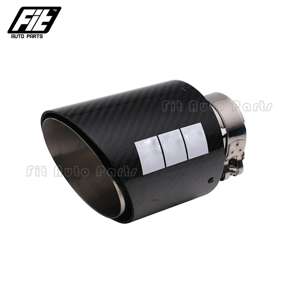 

Glossy Carbon Fiber Car Muffler Tip Exhaust Pipe Universal Stainless silver Oval 89mm 102mm outlet Mufflers Decoration