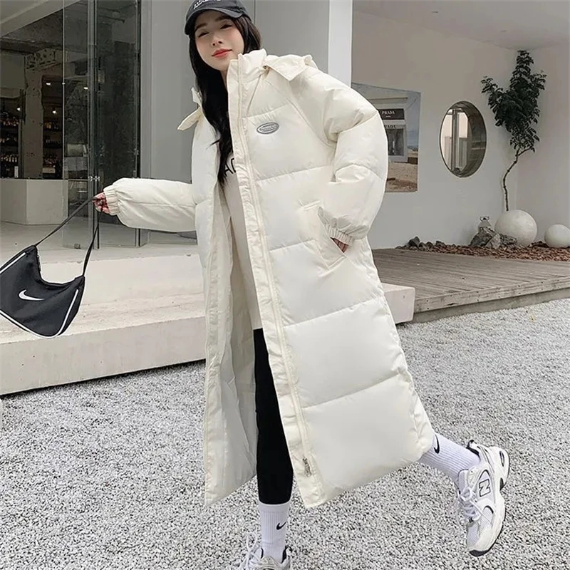 2024 New Winter Women White Duck Down Hoodies Puffer Jackets Coats Windproof Parkas Thick Warm Cotton Padded Loose Female Outerw