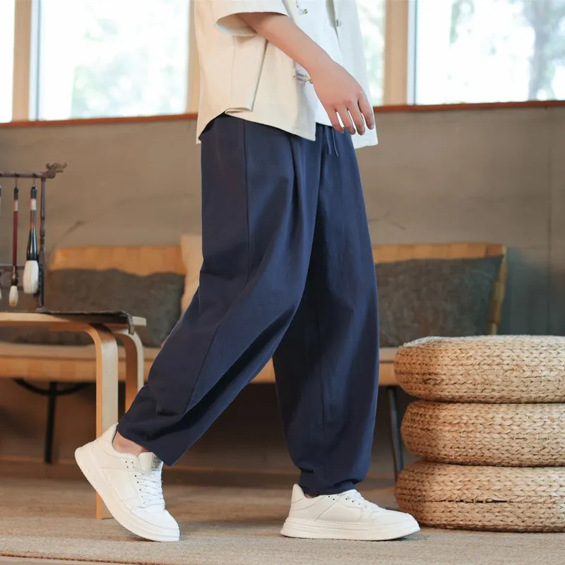 

Men's Cotton Linen Summer Thin Retro Lantern Pants Loose Casual Trousers Comfortable Breathable Korean Sle mid Waist