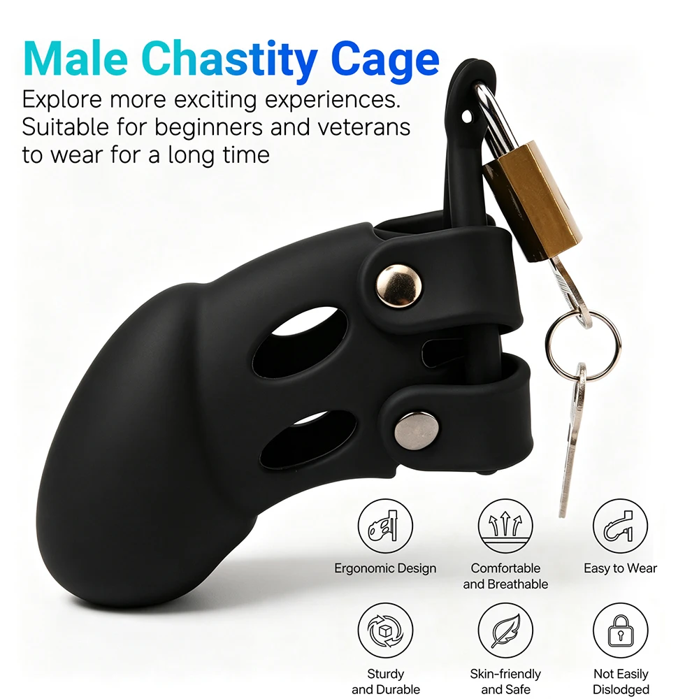 Chastity Cage With Pee-through Vent at the Tip,Ultra Soft Silicone Cock Cages,Sex Toys for Men,BDSM view 3