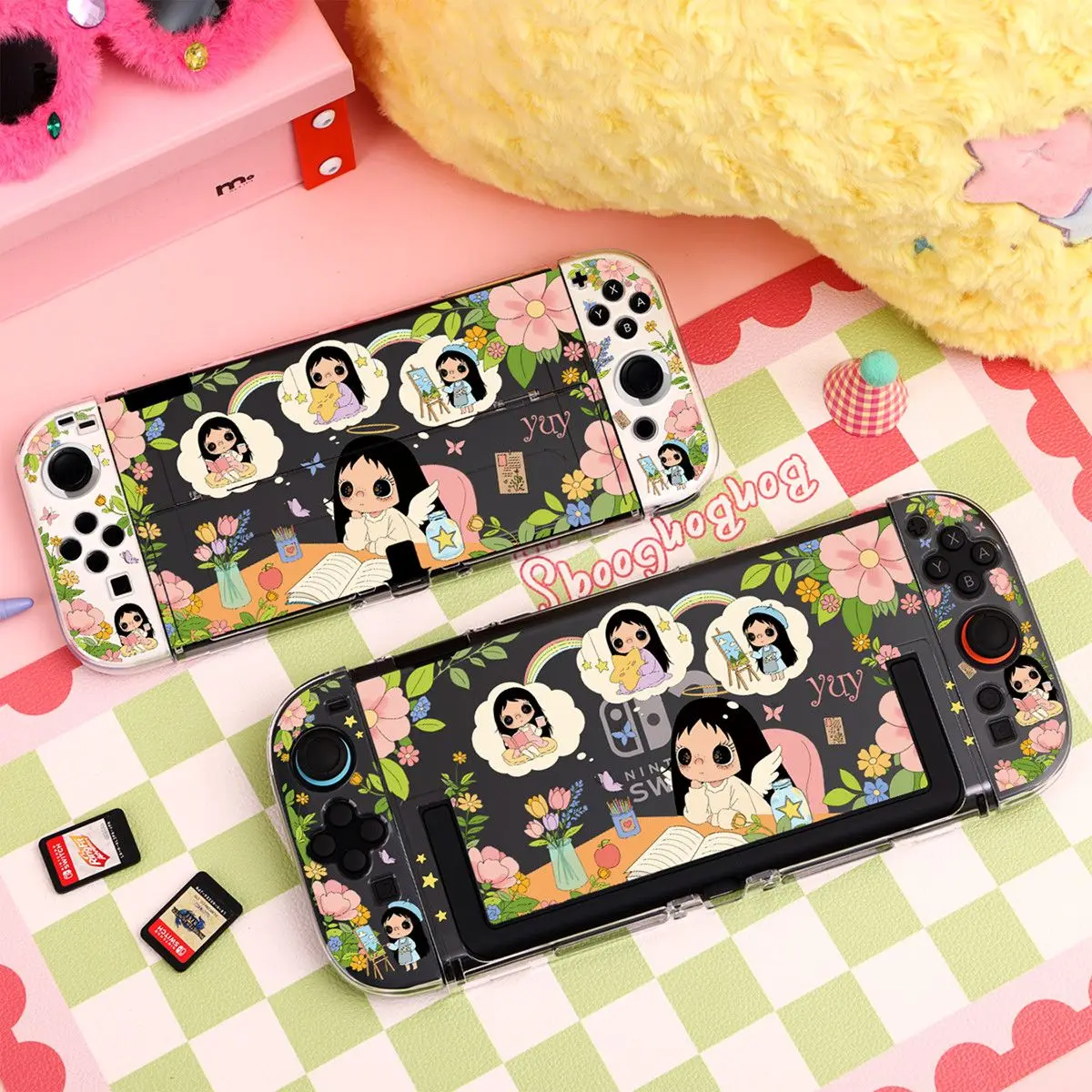 Y2K Style Split Case for Nintendo Switch 2 OLED NS Console Cute White Non-Slip Shock-Resistant Thin Joy-Con Controller Covers
