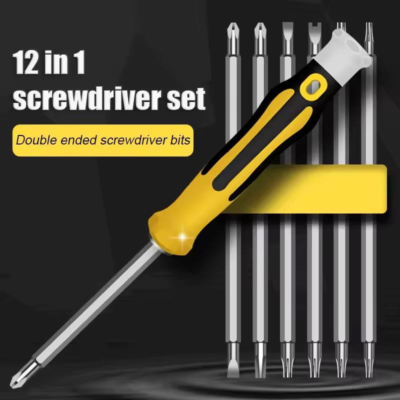  12 In 1 Screwdriver Set Magnetic Bit Cross Flat Shaped Screwdriver Head Multifunctional Precision Handheld Maintenance Tool Home