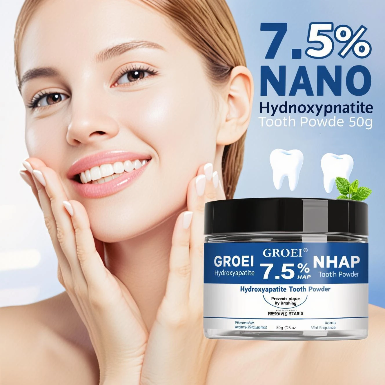 7.5% Hydroxyapatite Enamel Repair Tooth Powder 50g - Professional Whitening, Removes Stains & Plaque, Restores Tooth Strength.