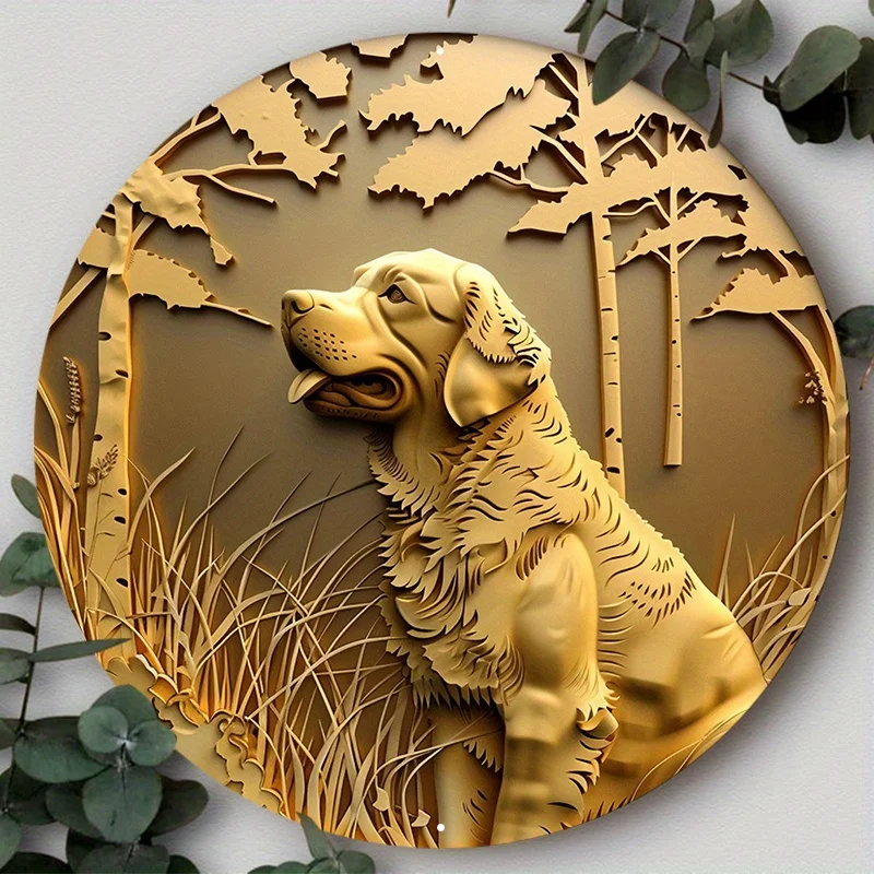 

Aluminum Metal Sign, 2D Flat Circular Wreath Logo, Tavern Club Home Scene Decoration, Golden Retriever, Decorative Wall Poster