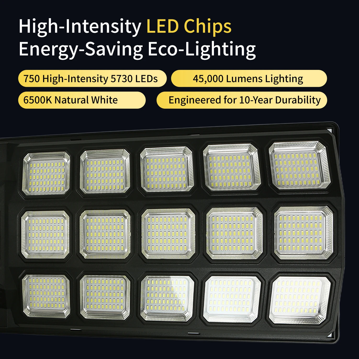 Lampione stradale a LED solare con pannello solare monocristallino 750 ad alta intensità IP66 Sensore di movimento radar intelligente resistente alle intemperie 120 °   Ampio