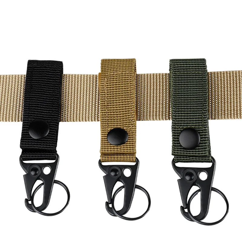 Tactical Belt Key Chain Holder Carabiner Molle Snap Hook Belt Nylon Webbing Buckle Hanging Camping Hiking Outdoor Accessories