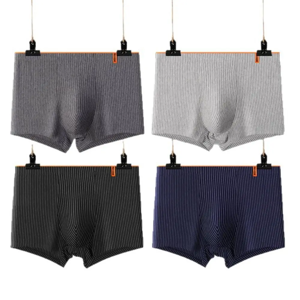 4PCS Breathable Stripe Men's Flat Panties Low Waist Loose Men Boxer Large Size Underpants Underwear for Man Man