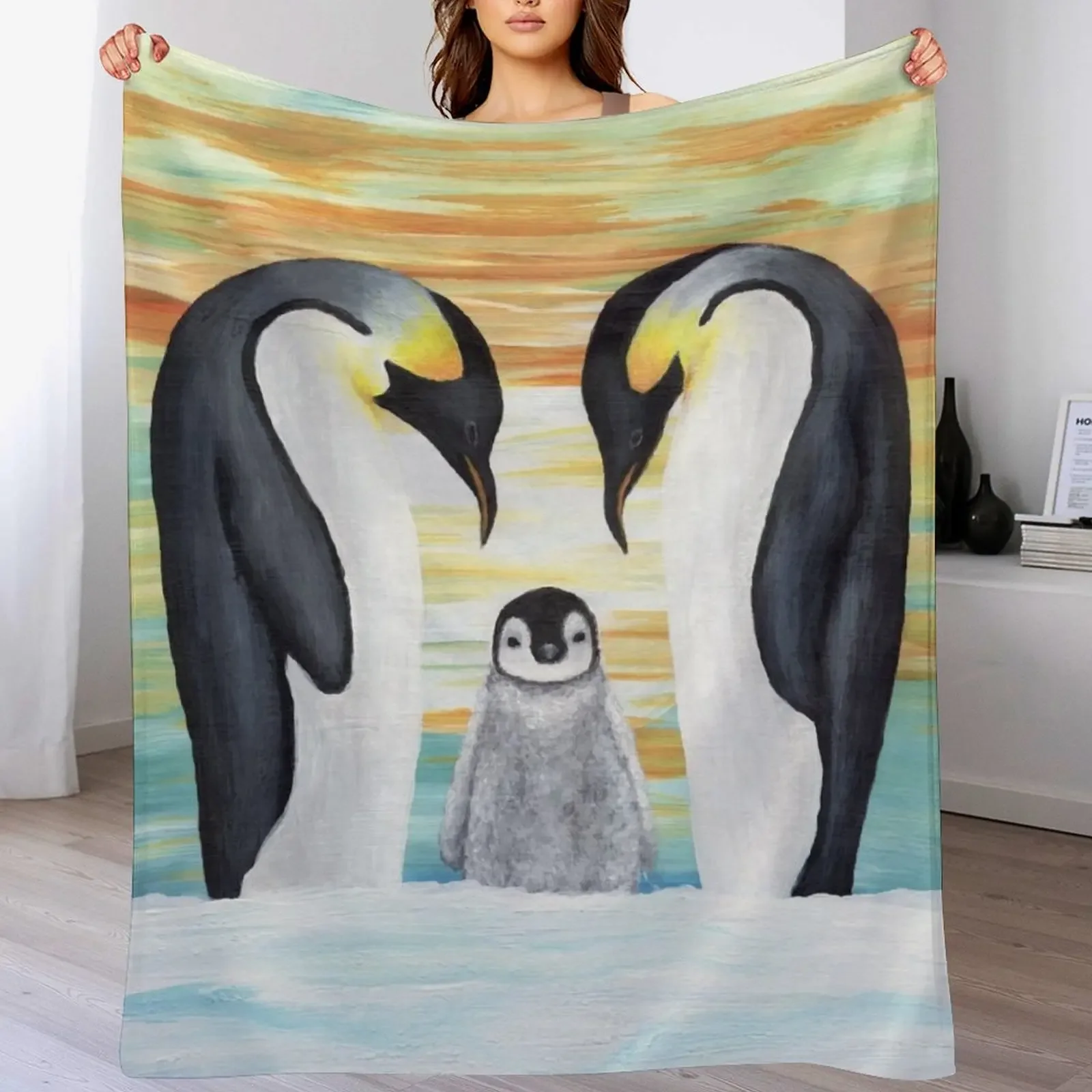 

Penguin Family Baby Painting Throw Blanket Giant Sofa Stuffeds decorative Vintage Blankets