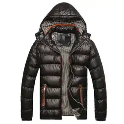 Winter Men's Hooded Parkas Thick Warm Casual Outwear Male Patchwork Fashion Padded Jackets Hat Detachable Slim Parkas Coats Man