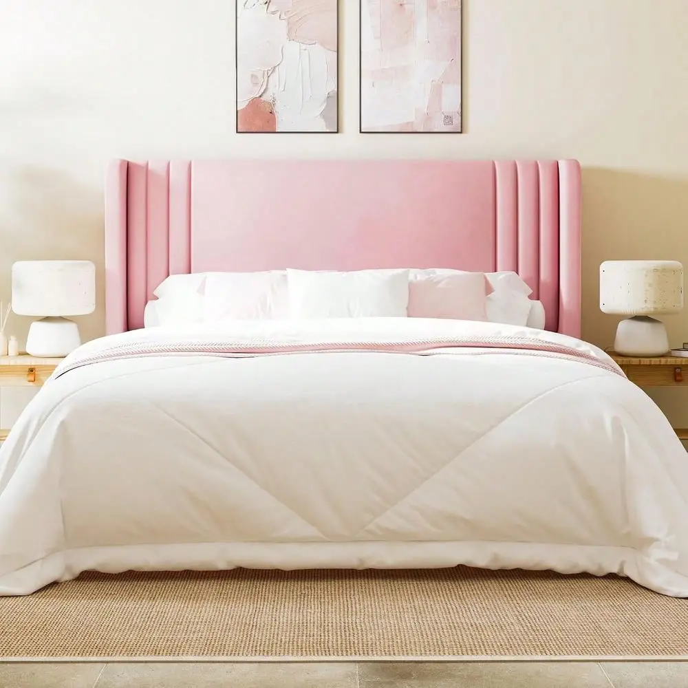 Full Size Velvet Platform Bed Frame With Vertical Tufted Wingback Headboard, Easy Assembly, Under Bed Storage, No Box Spring Re
