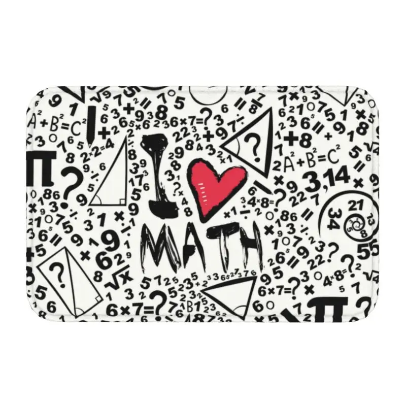 I Love Math Pattern Front Door Mat Anti-Slip Outdoor Absorbent Geek Mathematics Teacher Doormat Lining Room Entrance Rug Carpet