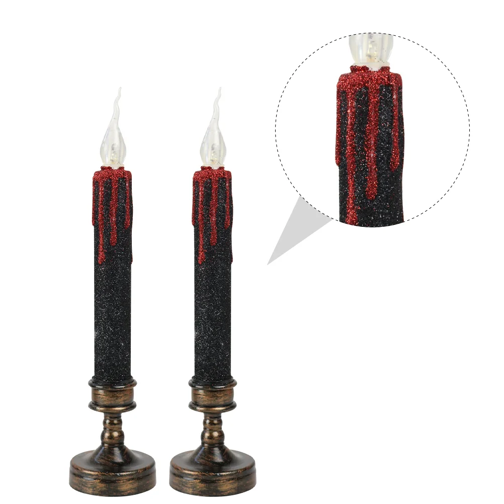 2 Pcs Vintage Halloween Lights Taper Candles Lamp Pumpkin Flameless Electronic Component Plastic