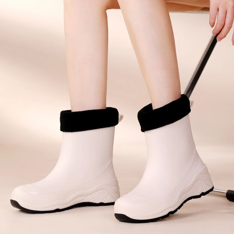 المرأة موضة جديدة المضادة للانزلاق منتصف العجل المطبخ اصطف أحذية ماء دافئ قصيرة العجل المطاط احذية المطر للاستخدام في الهواء الطلق مقاوم للماء #6