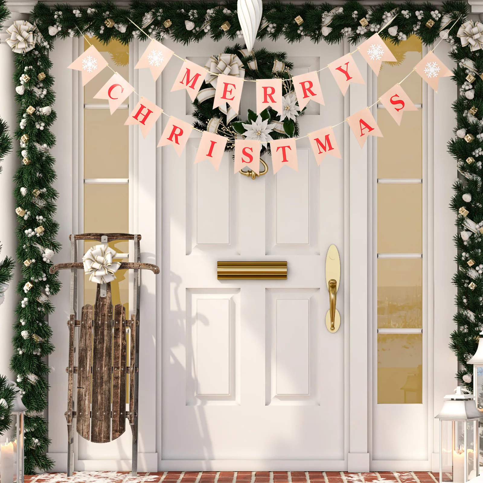 مجموعتان من لافتات حفلات عيد الميلاد المعلقة المزخرفة لمستلزمات عيد الميلاد وخلفية الصورة وديكور لافتات عيد الميلاد لافتة زخرفية #5