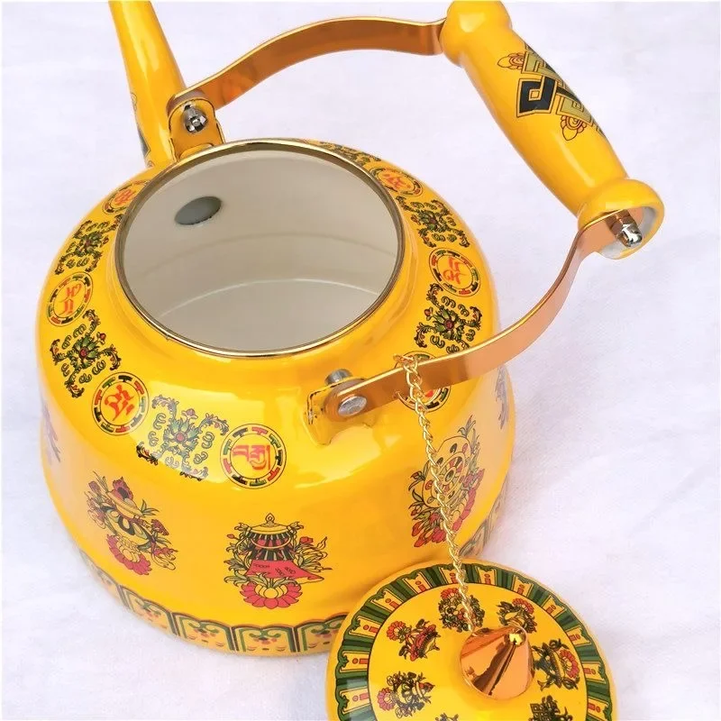 1.7L Tibetan Style Porcelain Enameled Teapot Chinese Ethnic Characteristic Milk Tea Infuser Enamel Boiling Water Kettle