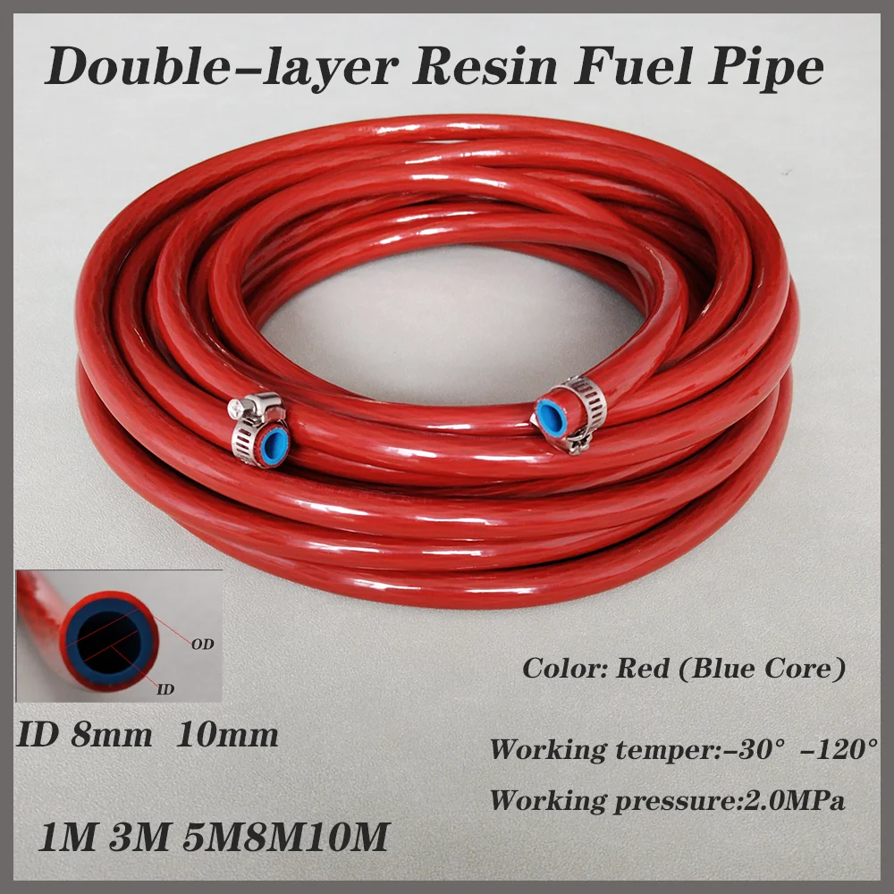 

1M-10M Red/Blue Core Double-layer TPU Fuel Pipe Resin Wire-clamping Oil-resistant Tubing Oil Pipeline Diesel Pipe ID 8mm 10mm