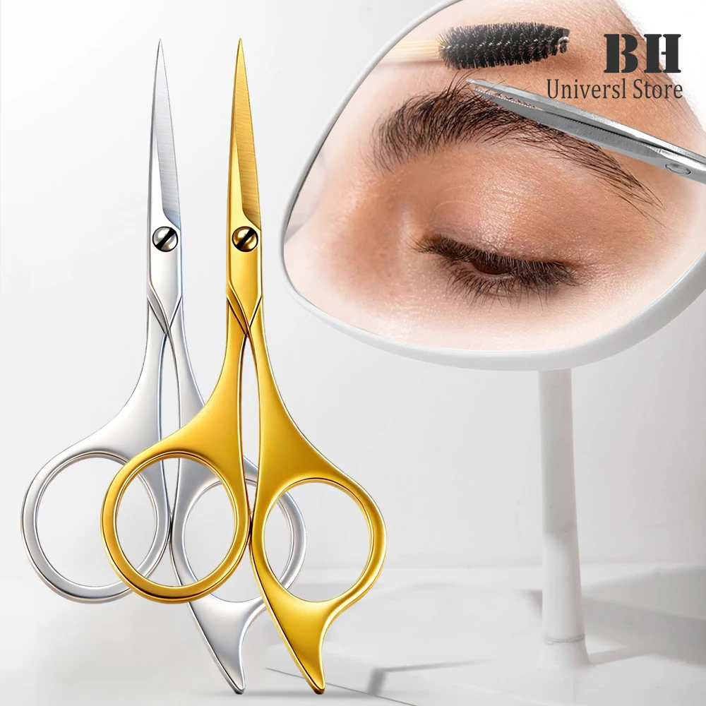 1Pc Eyebrows Scissors Stainless Steel Eyelash Facial Hair Nose Hair Scissors Multi-Purpose Hair Trimming Beauty Makeup Scissors