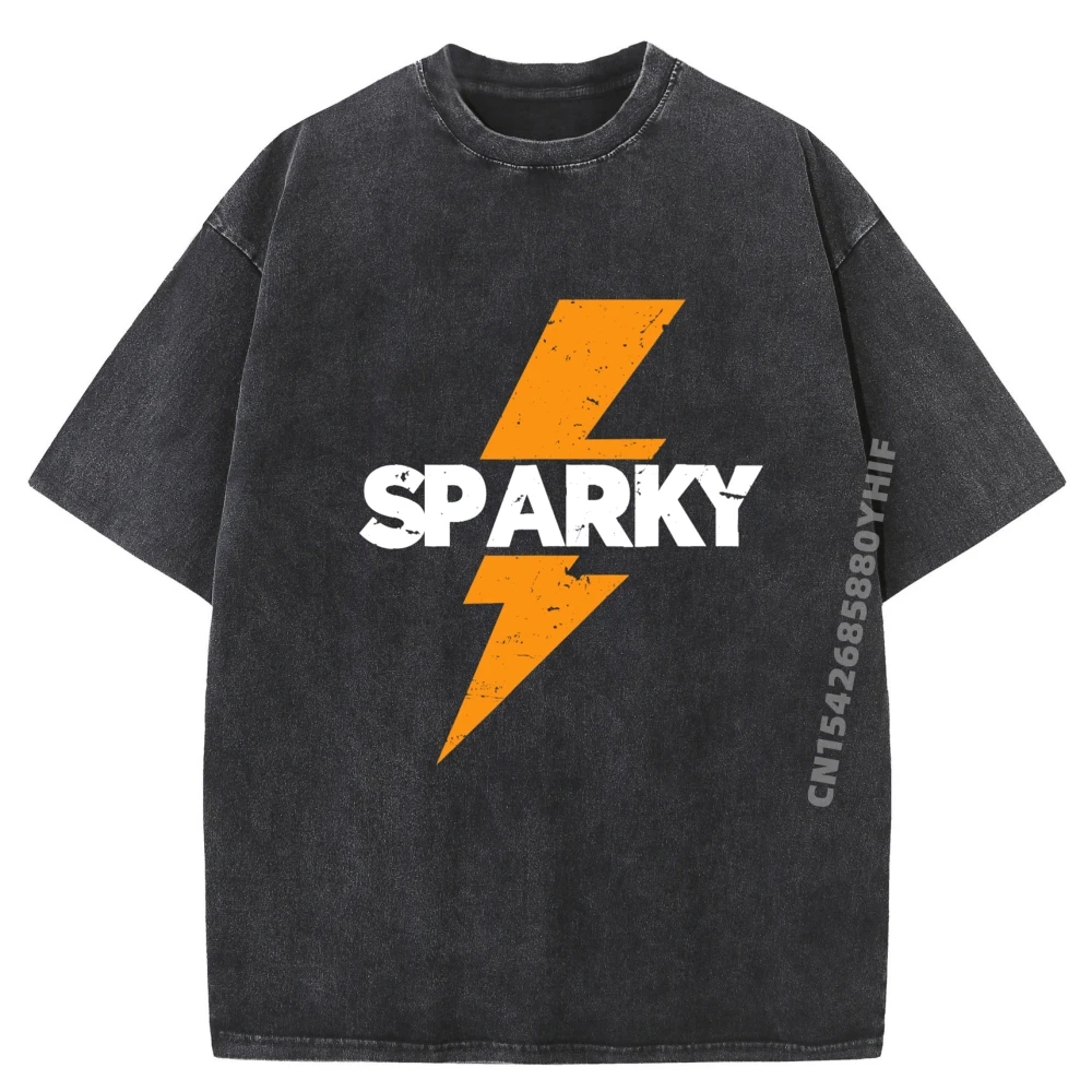 

Sparky Electrician Graphic Tees Men Clothing Printed Tshirt Mens Vintage Washed Clothes Male Streetwear Tops