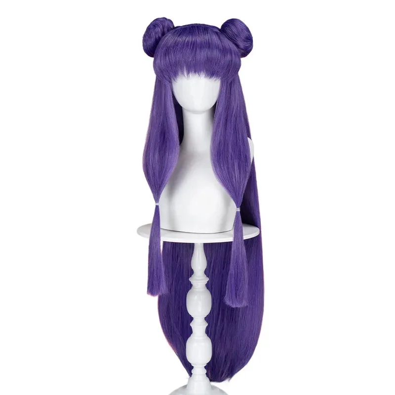 En STOCK, peluca de champú de Anime Ranma 1/2 DokiDoki, peluca de Cosplay para mujer, pelo largo morado, peluca sintética resistente al calor para Halloween
