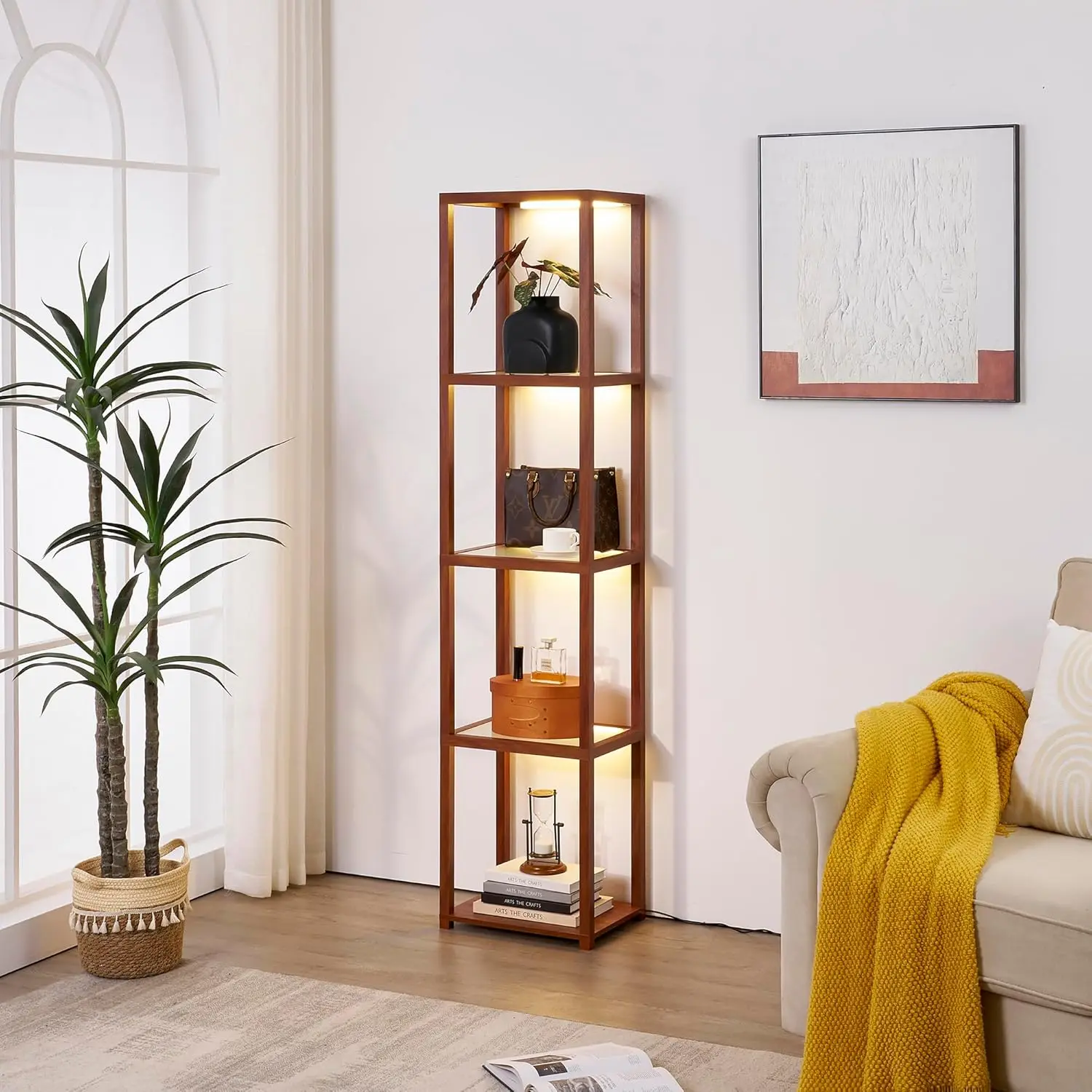 

Display Shelf Unit – Dimmable Lighted Furniture for Bedroom, Living Room, or Office – Glass Curio Cabinet Shelf Lamp with App