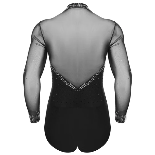 Imagen 2 del producto Camisas de baile con cuello en V y diamantes de imitación para hombre, leotardo de manga larga para salón de baile, Tango latino moderno, Rumba, Chacha