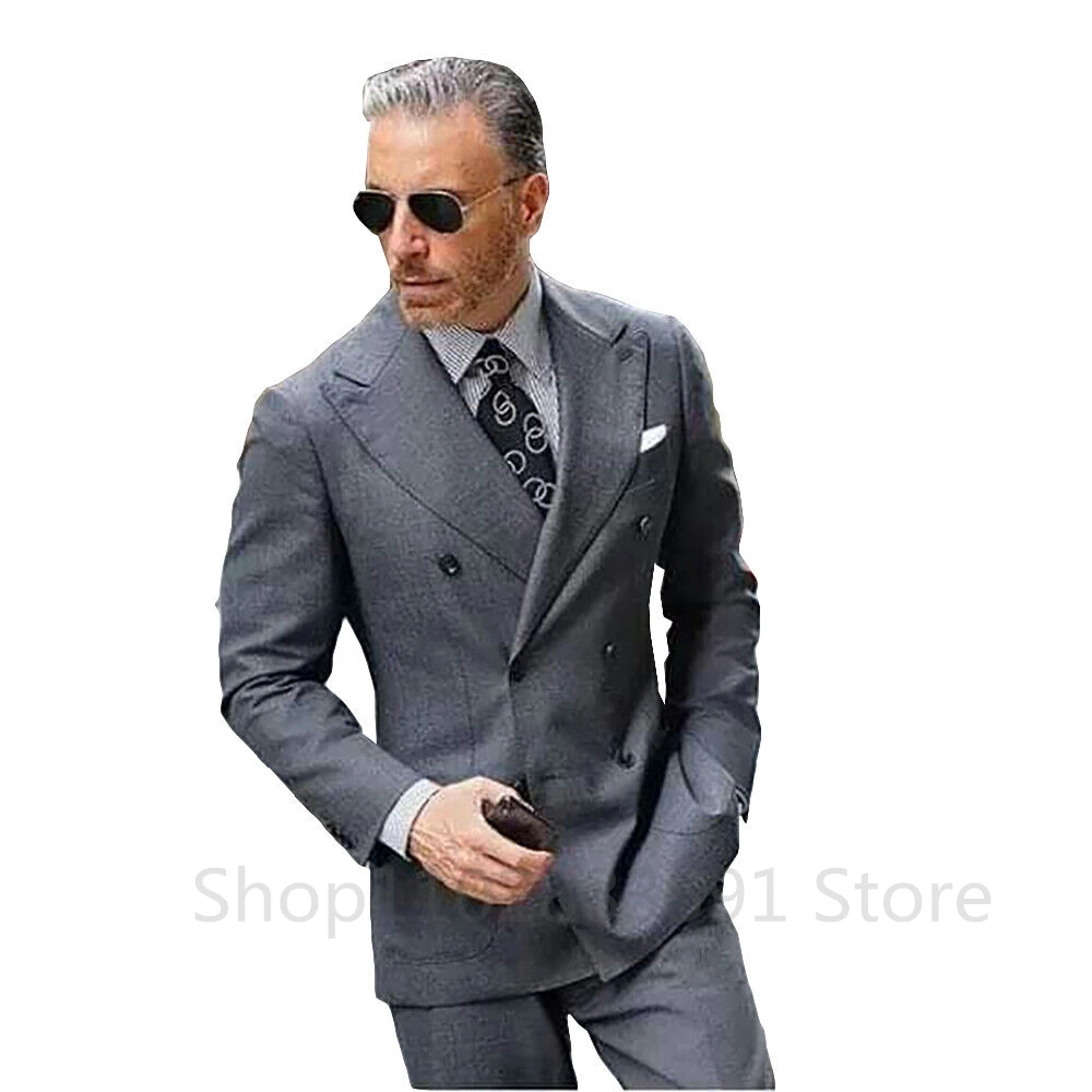 Gray Suits for Men 2024 Slim Fit 2 Pieces Male Suits Formal Business Groom Wear Wedding Tuxedos (Blazer+Pants) Costume Homme