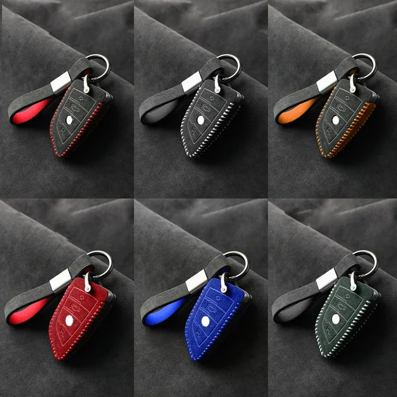 For BMW X1 X3 X5 X6 X7 F20 F15 F16 F48 G20 G30 Top Leather Suede Car Remote Key Case Cover Auto Keybag Protection Cover Shell