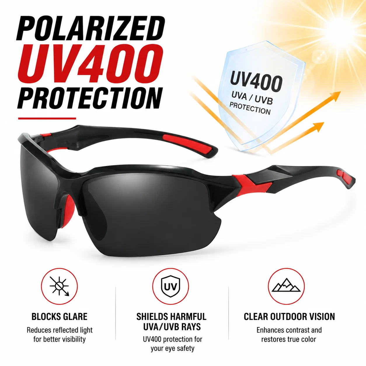 Fashion Polarized UV400 Sports Sunglasses Men Cool Outdoor Eyewear Cycling Running Hiking Fishing Travel Activities Glasses 8827