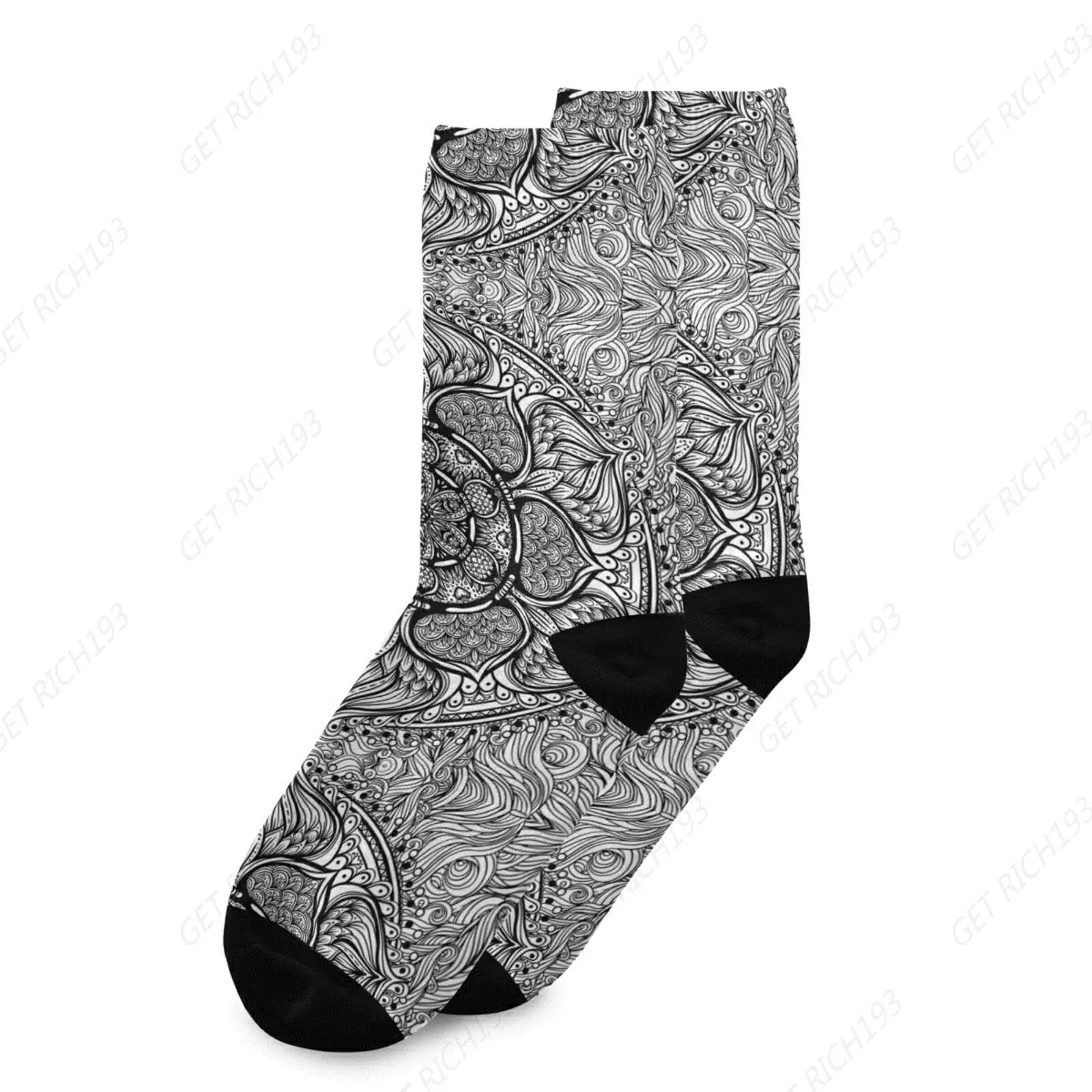 Boho Indian Paisley Tattoo Mandala Flower Casual Crew Knee High Sock Athletic Soft Circulation Socks For Running Travel Cycling