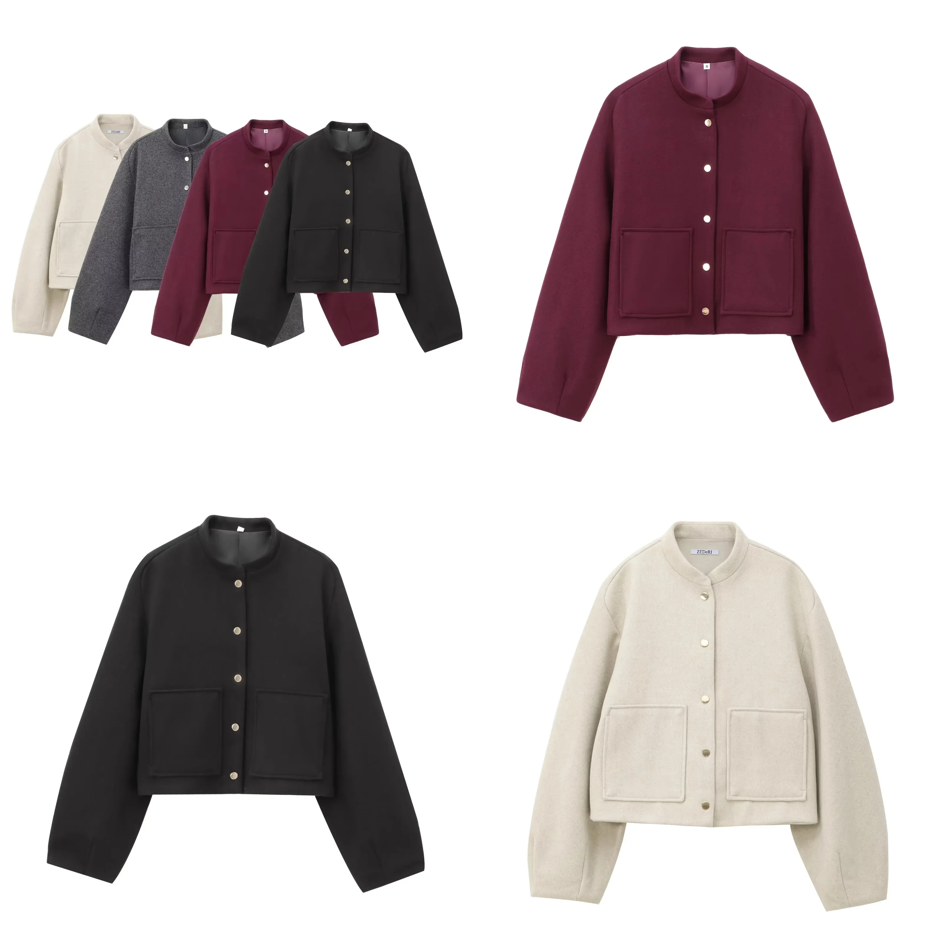 Cross-border Women's Short Pilot Jacket with Patch Pockets Casual Streetwear