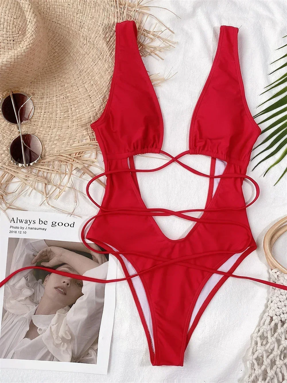 เซ็กซี่สีแดงชุดว่ายน้ํา Micro String บิกินี่ Hollow Out Monokini ผู้หญิง One - Piece วันหยุดชุดว่ายน้ําบิกินี่ชุดว่ายน้ําชายหาด