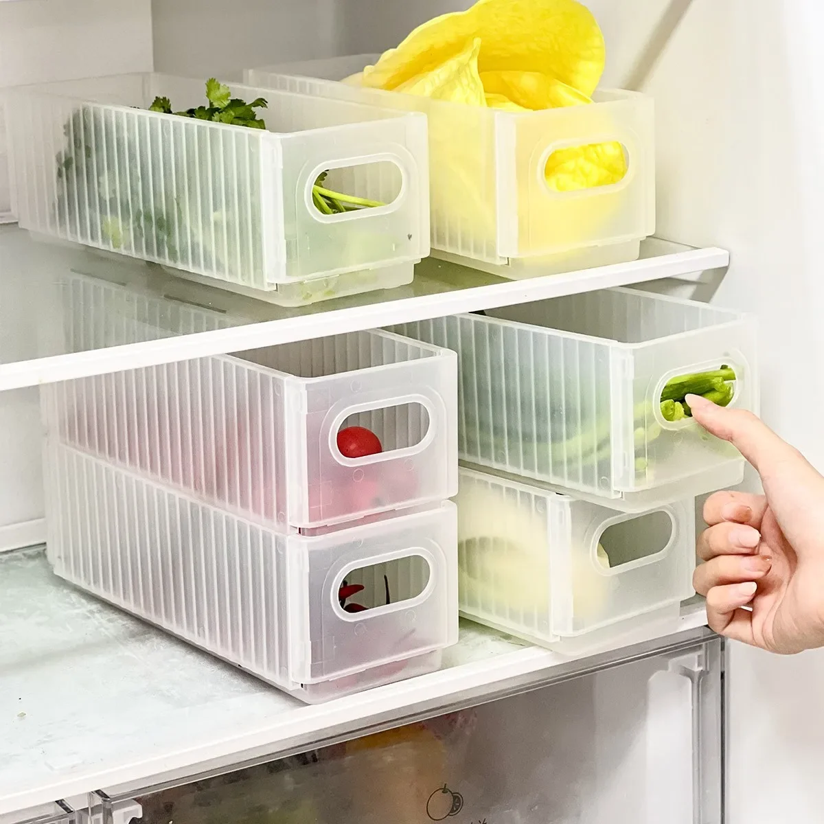 Refrigerator Folding Food Storage Box Egg Noodle Scallion Storage Container Reusable Plastic Fresh-keeping Box Kitchen Organizer