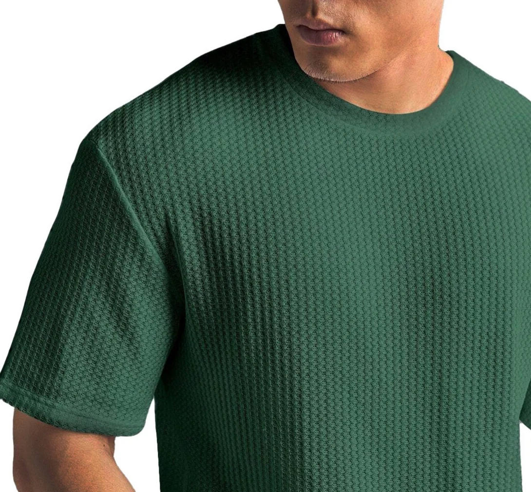 New Summer Waffle Round Neck Short Sleeved T-shirt for Men's Short Sleeved Top Oversized