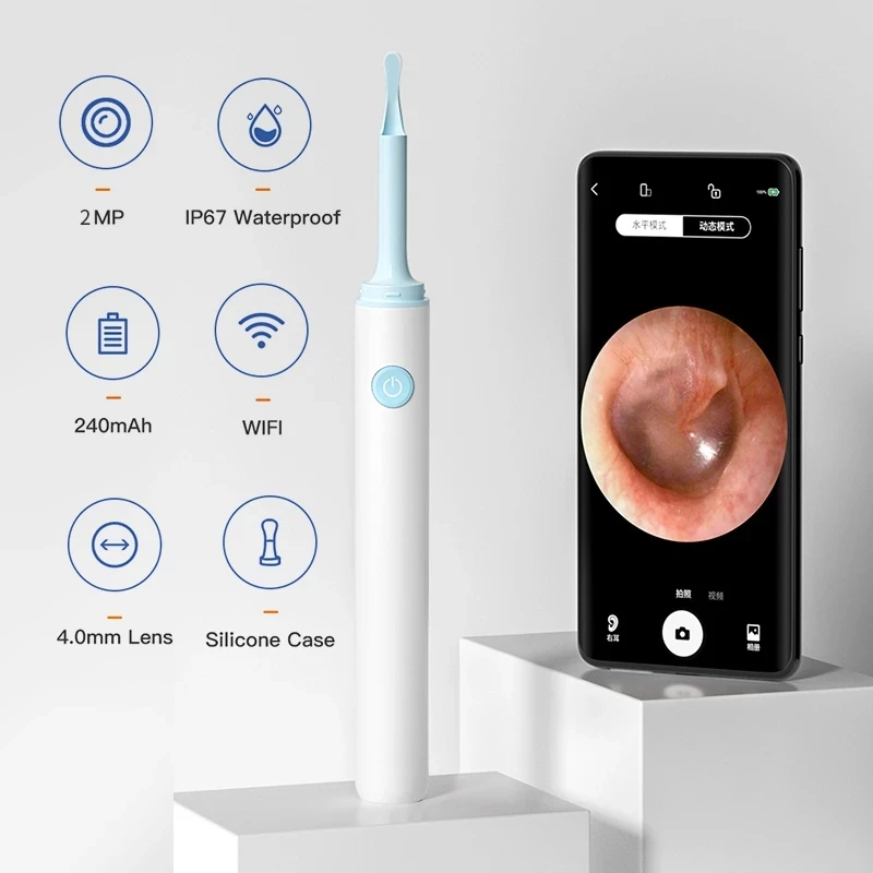 4.0mm Digital Wireless Visual Wifi Ear Endoscope 5MP HD1080P Soft Silicone Visible Light Ear Spoon For Android/iPhone With 6 LED