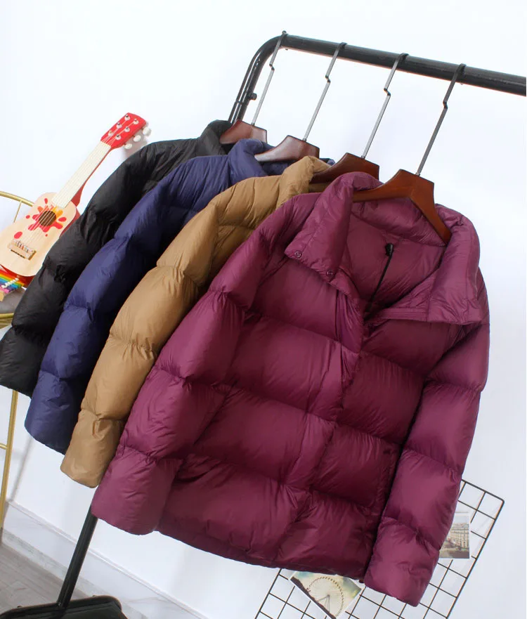 Schinteon Women Ultralight 90% White Duck Down Jacket Stand Collar Coat Casual Loose Winter Outwear High Quality 8 Colors