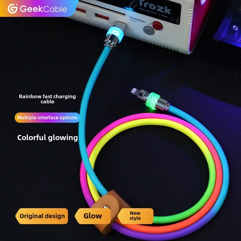 GB charging data cable with colorful RGB light, suitable for Apple, Android, Huawei, Xiaomi, OPPO, mobile phones, laptops