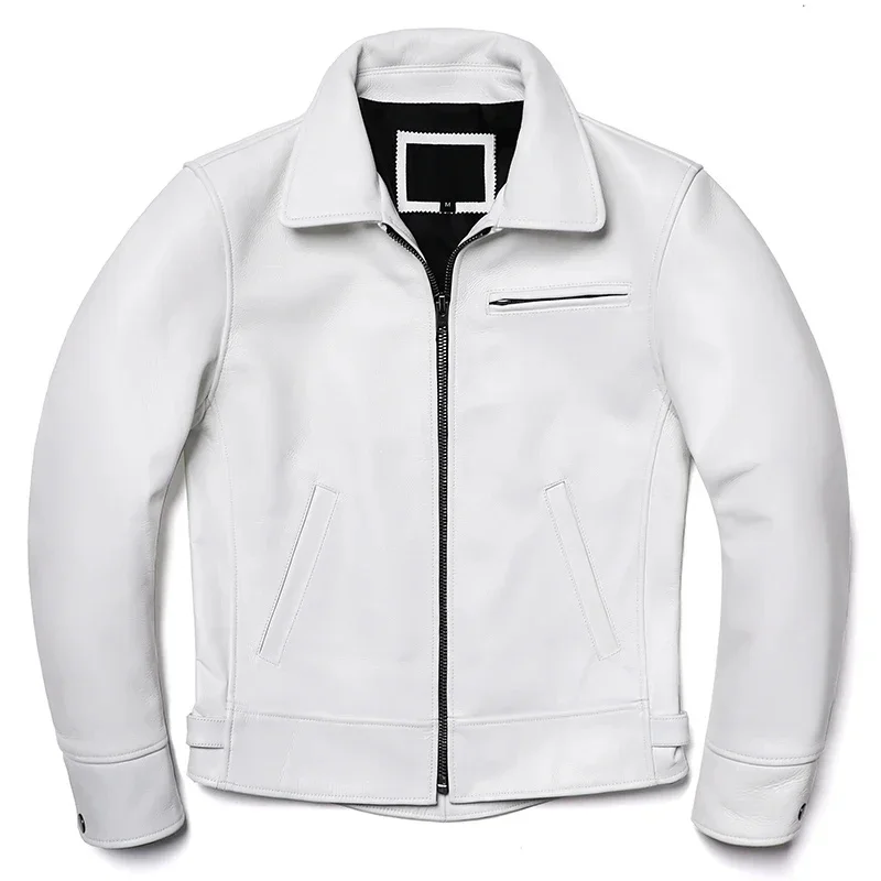 2025 New White Natural Cowhide Jacket Men's Genuine Leather Coat Slim Fit Fashion Clothing Swallowtail Business Jackets