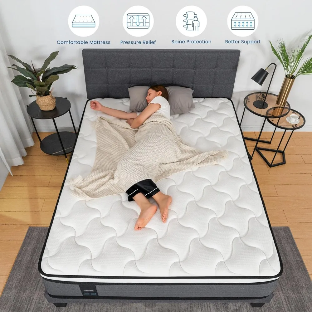 

10" Pillow Top Hybrid Mattress in a Box - Medium Firm, Fiberglass-Free w/ Pressure Relief Memory Foam