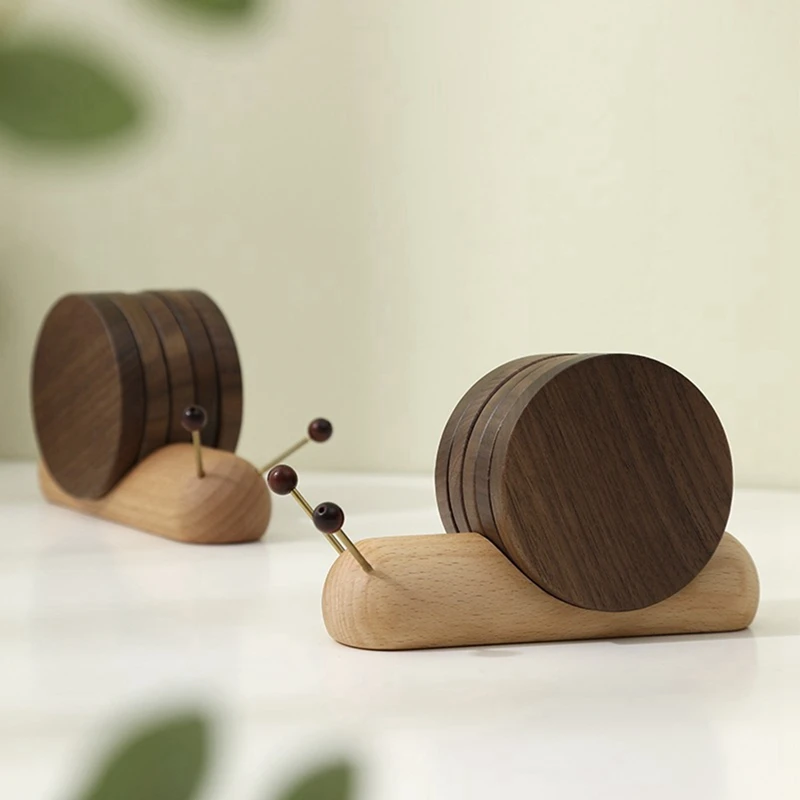 Wooden Coaster Table Mat Snail Shaped Insulation Mat Wooden Tea Coaster Tool Tea Tray Gift