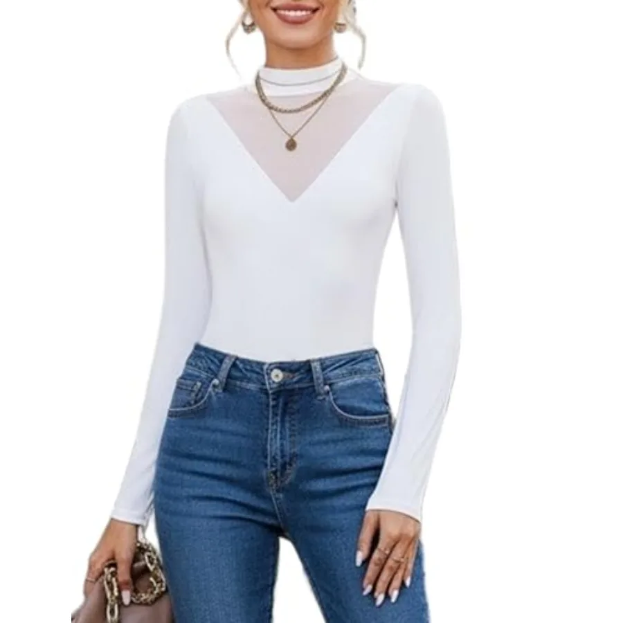 

Avidlove Bodysuits for Women Long Sleeve Going Out Tops Mock Turtleneck Body Suits Double Lined Leotard Shirts