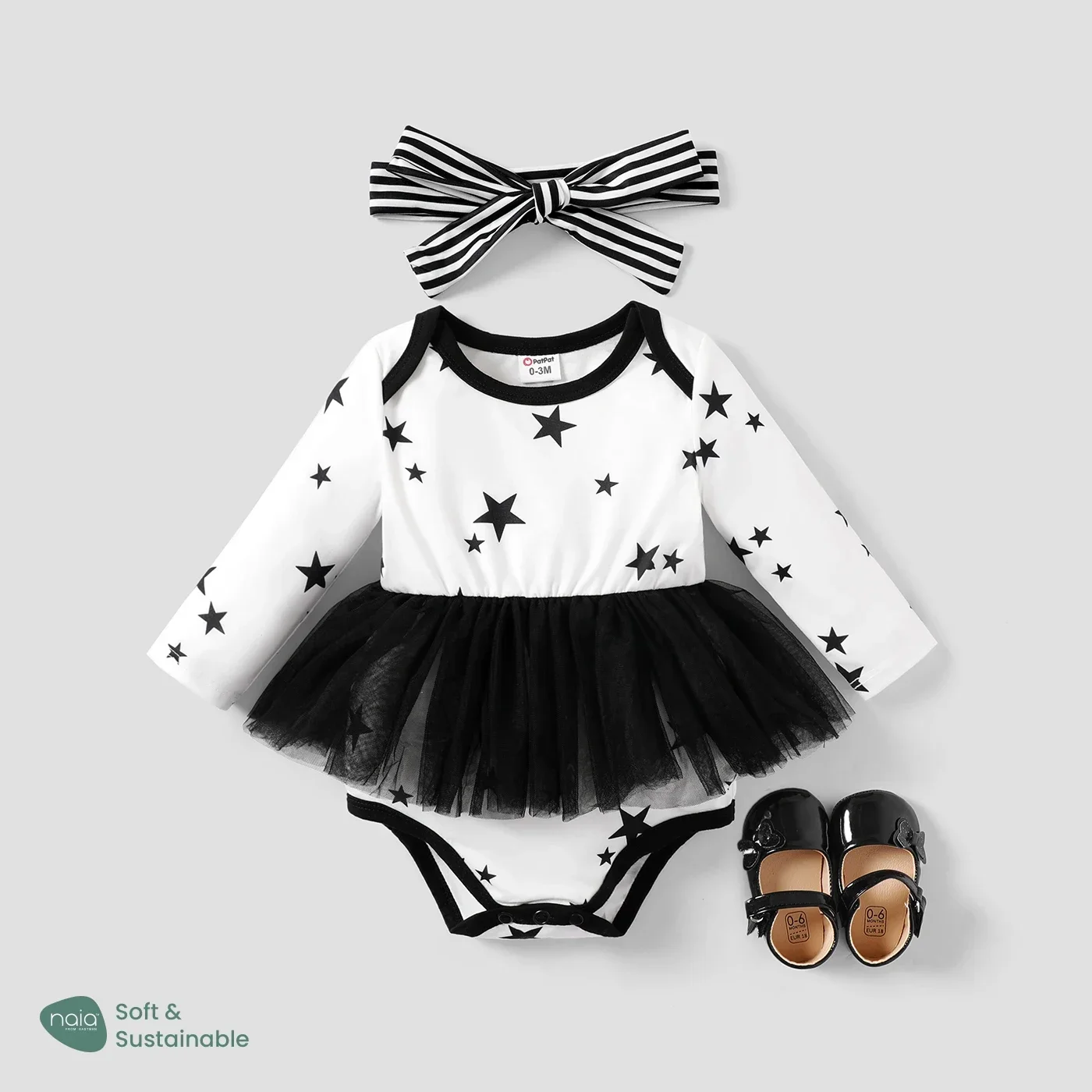 PatPat 2PCS Baby Girl  Sweet Stars Ruffle Edge Romper Set Soft and Comfortable  Perfect for Outings and Daily Wear