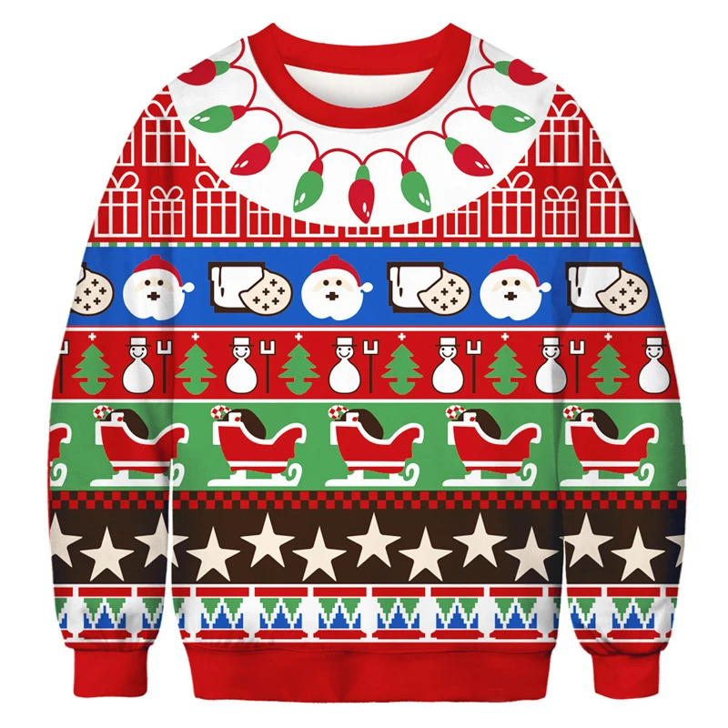 Funny 3D Print Santa Claus Reindeer Sweater Men Women Ugly Christmas Sweaters Jumpers Tops Holiday Party Pullover Sweatshirt Top