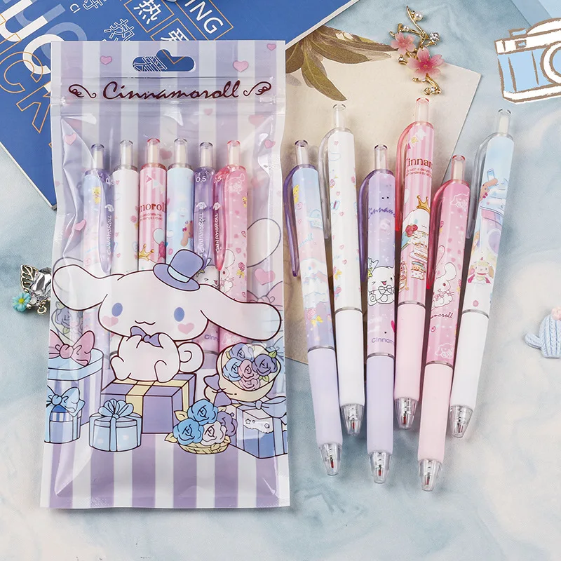 6Pcs/Set Sanrio Kuromi 0.5mm Gel Pens Set Cute Kawaii press gel pen Cartoon School  Hello Kitty Student Stationery Supplies Gift