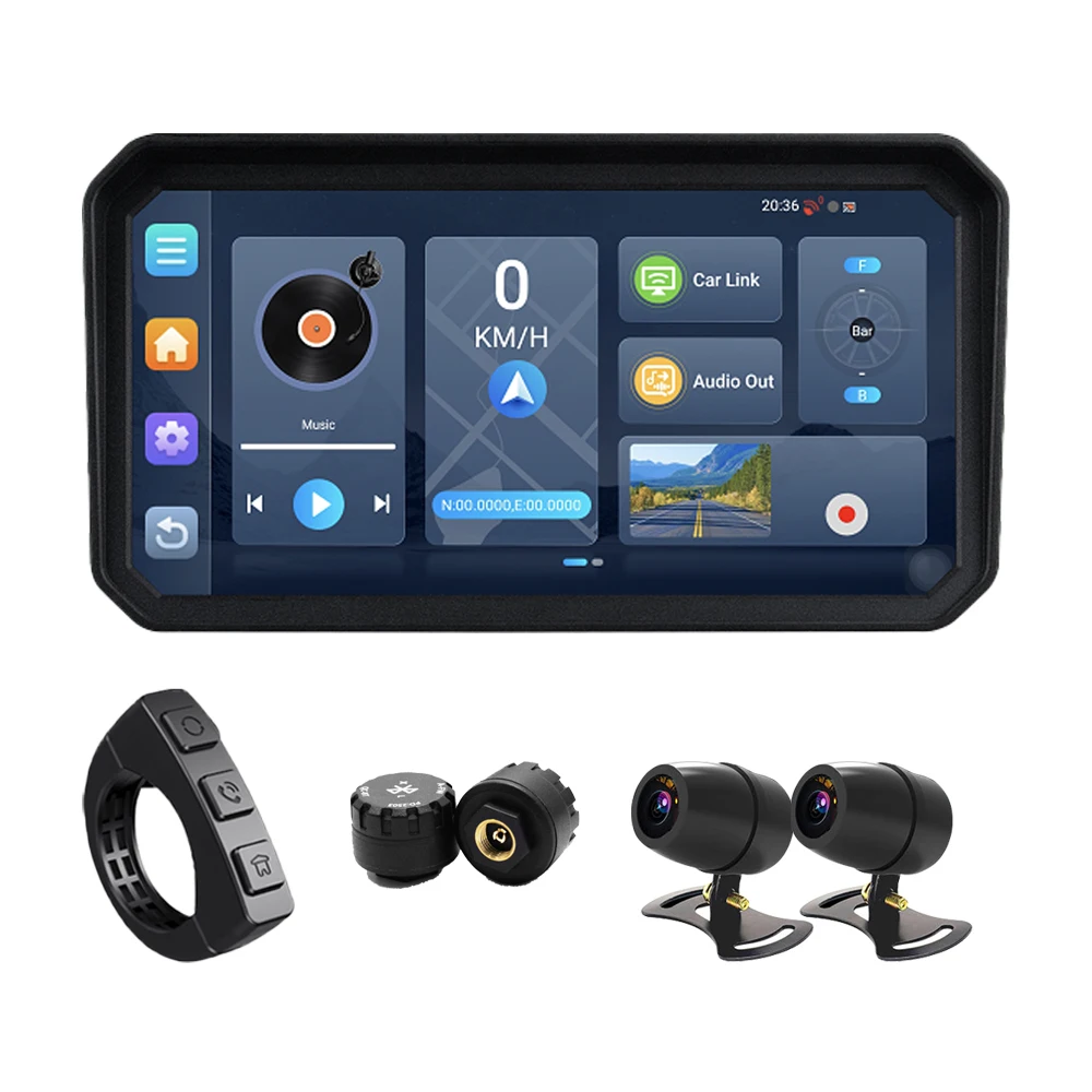 

New 6-inch Android 14 Motorcycle Navigation Screen IP67 Waterproof IPS TPMS OTA Upgrade Supports CarPlay Android Auto